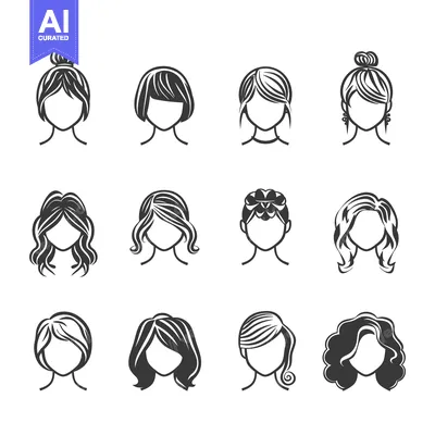 Aset desain premium: Set of  Different Female Hairstyles Icons