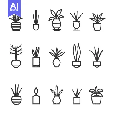 Aset premium populer: Set of Line Icons Representing House Plants in Pots