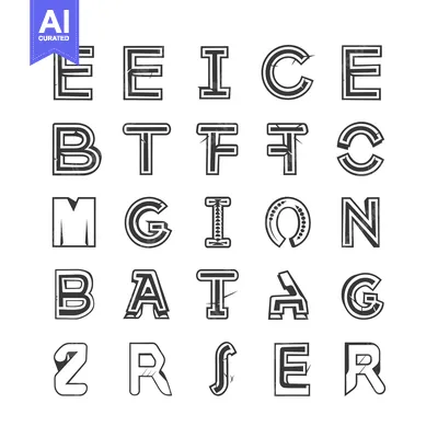 Download A Collection of Unique and Bold Capital Letters in a Monochrome Style Vector Graphic
