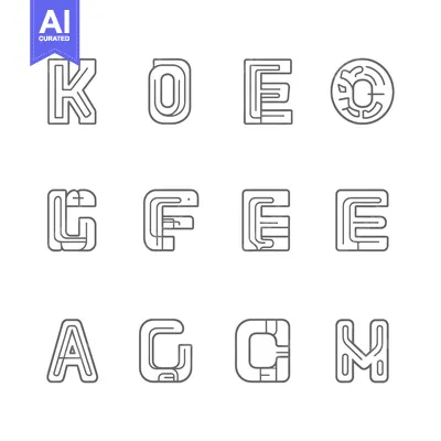 Download Set of Alphabet Letters in a Maze-Like Style Vector Graphic