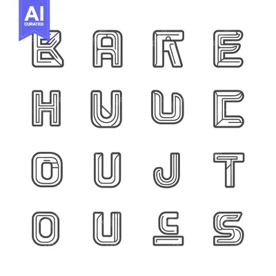 Download Outline Style Alphabet with Geometric Shapes Vector Graphic