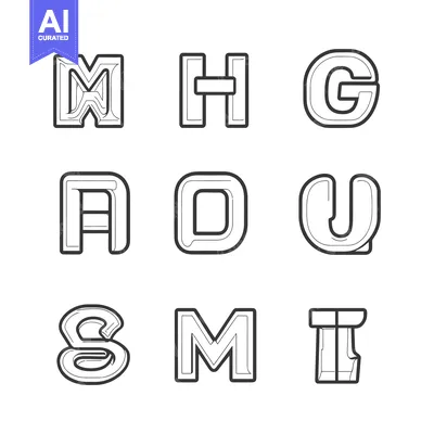 Download A Set of Stylized Letters M, H, G, A, O, U, S, M, and T Vector Graphic