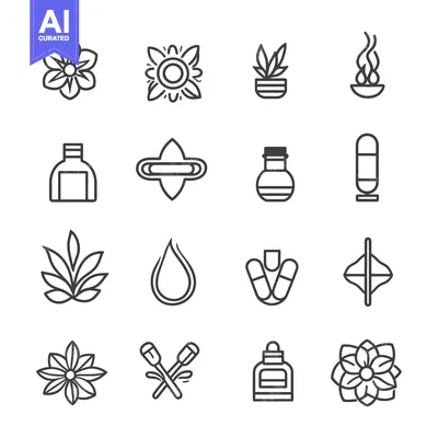 Download A Set of Line Icons Depicting Natural Remedies and Products Vector Graphic