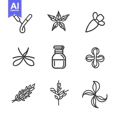 Download Nine Line Drawings of Plants and Herbs Vector Graphic