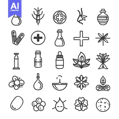 Download Set of Herbal and Medical Line Icons Vector Graphic