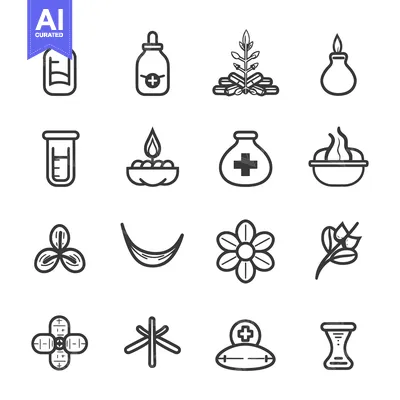 Download Set of Herbal Medicine Icons with Line Style Vector Graphic