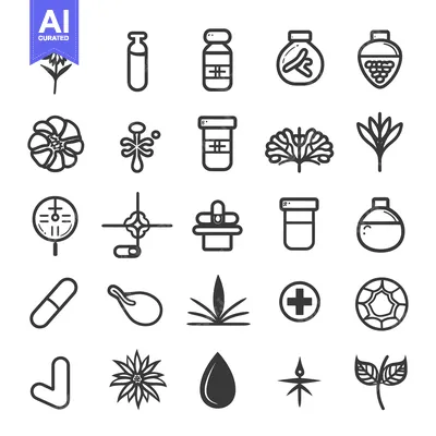 Download A Collection of Line Drawings Depicting Various Botanical and Pharmace Vector Graphic