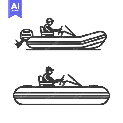 Download Two Black and White Line Drawings of People Driving Inflatable Boats Vector Graphic