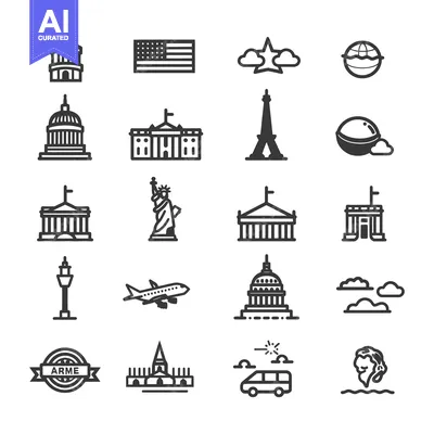 Download Set of Travel and Tourist Destination Icons Vector Graphic