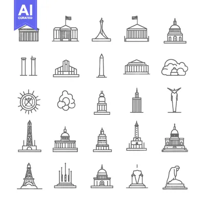 Aset desain premium: A Collection of Famous Architectural Landmarks and Monuments in Line A