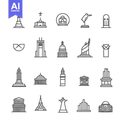 Set of Famous Landmarks and Monuments in Line Art Style