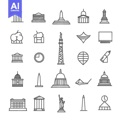 Aset desain premium: Outline Icons of Famous Landmarks and Monuments