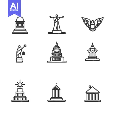 Aset premium populer: Line Art Icons of Famous American Landmarks