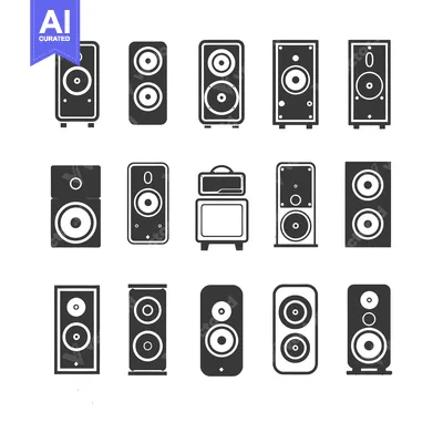 Aset desain premium: A Collection of 14 Different Speaker Icons in Black and White