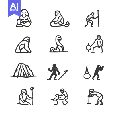 Aset premium populer: Black and White Line Drawings of Primitive Humans
