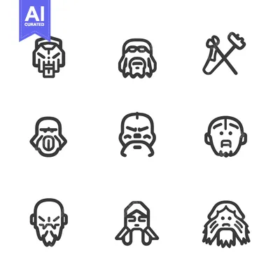Aset premium populer: Set of Nine Line Art Illustrations of Fictional Characters with Facial