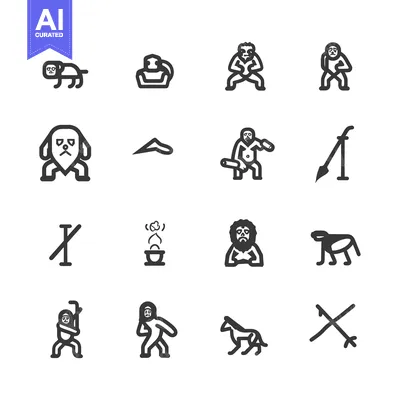 Popular premium asset: Set of Black and White Caveman, Animal and Tool Icons