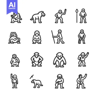 Aset premium populer: Line Drawings of Primitive Humans and Animals