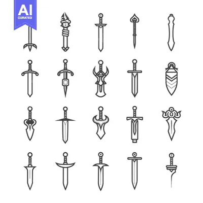 Premium design asset: Collection of Line Art Sword Designs