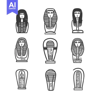 Aset desain premium: Collection of Egyptian Pharaoh Sarcophagi