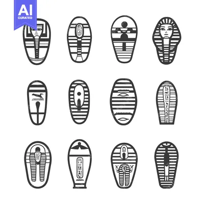 Collection of Black and White Egyptian Sarcophagus Illustrations