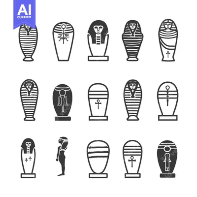 Premium design asset: Collection of Egyptian Sarcophagi and Tomb Symbols