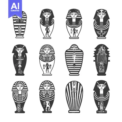Aset desain premium: A Collection of Egyptian Sarcophagi with Intricate Designs
