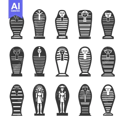 A Collection of Black and White Egyptian Sarcophagi and Statues