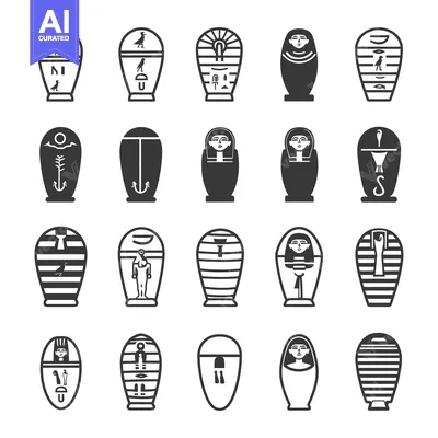 Aset desain premium: Collection of Various Egyptian Sarcophagi Designs