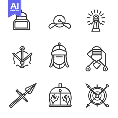 Aset premium populer: A Set of Nine Outline Icon Illustrations Depicting Various Symbols