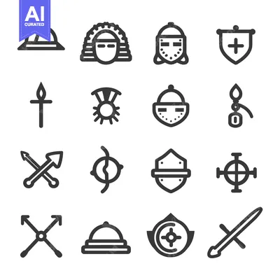 Aset premium populer: Set of 16 Line Icons for Military and Medieval Warfare