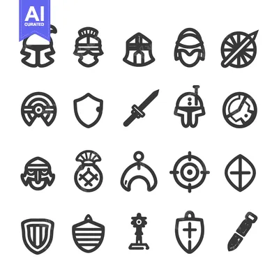 Aset desain premium: A Set of Black and White Medieval and Fantasy Warrior Icons