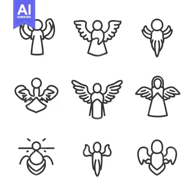Popular premium asset: A Set of Nine Line Drawings Depicting Angels with Wings