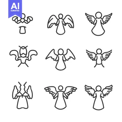 A Set of Nine Line Drawings Depicting Angels with Varying Wing and Bod