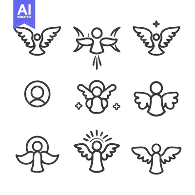 Aset premium populer: A Set of Nine Line Art Angel Icons