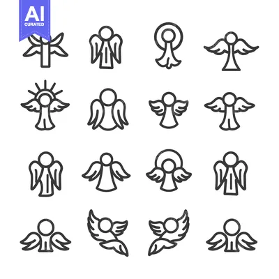 A Collection of 16 Simple Line Drawings of Angels