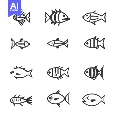 Aset premium populer: A Set of Nine Stylized Fish Illustrations