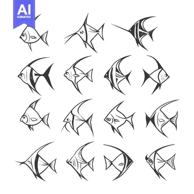 Aset premium populer: A Collection of Twelve Stylized Angelfish Illustrations