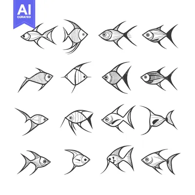 Aset premium populer: Hand-Drawn Sketches of Angelfish in Various Poses