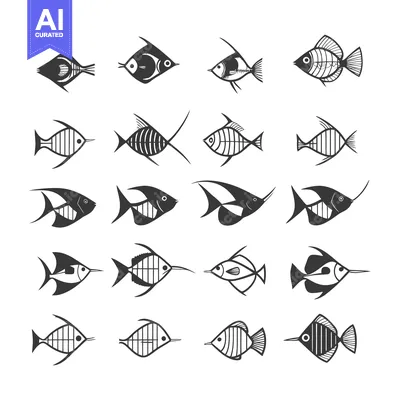 Popular premium asset: Collection of Black and White Fish Illustrations