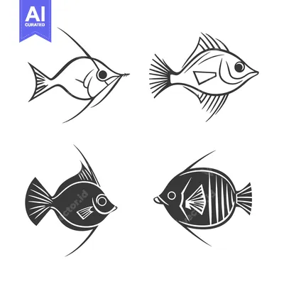 Aset premium populer: Four Stylized Black and White Fish Illustrations