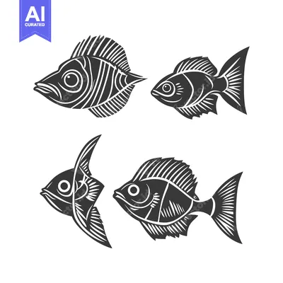Aset premium populer: Four Stylized Black and White Fish Silhouettes