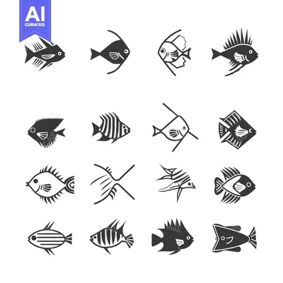Aset premium populer: Collection of Black and White Fish Silhouettes