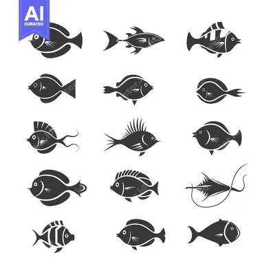 Popular premium asset: Collection of Black and White Fish Silhouettes