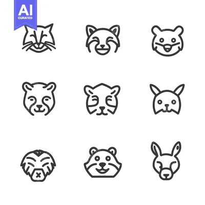 Popular premium asset: Nine Black and White Outline Animal Face Icons