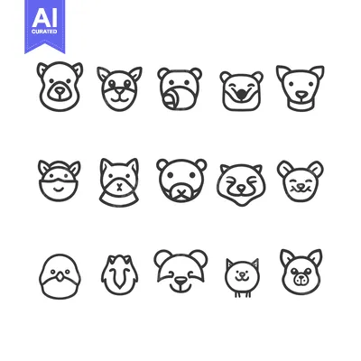 Premium design asset: A Collection of Cute Animal Face Line Icons