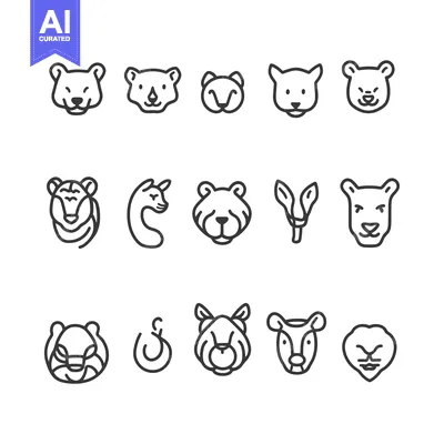 Aset premium populer: Set of 12 Different Animal Head Icons in Outline Style