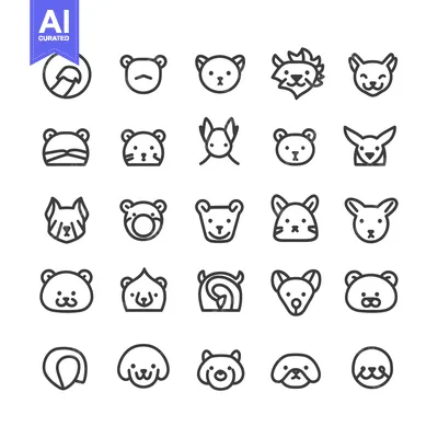Premium design asset: Collection of Cute Animal Head Icons in Outline Style