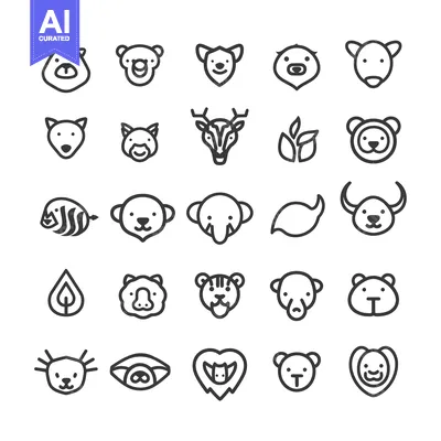 Aset desain premium: Collection of Simple Animal Head Icons