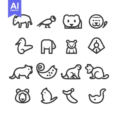 Aset premium populer: Set of 16 Minimalistic Animal Icons in Black and White